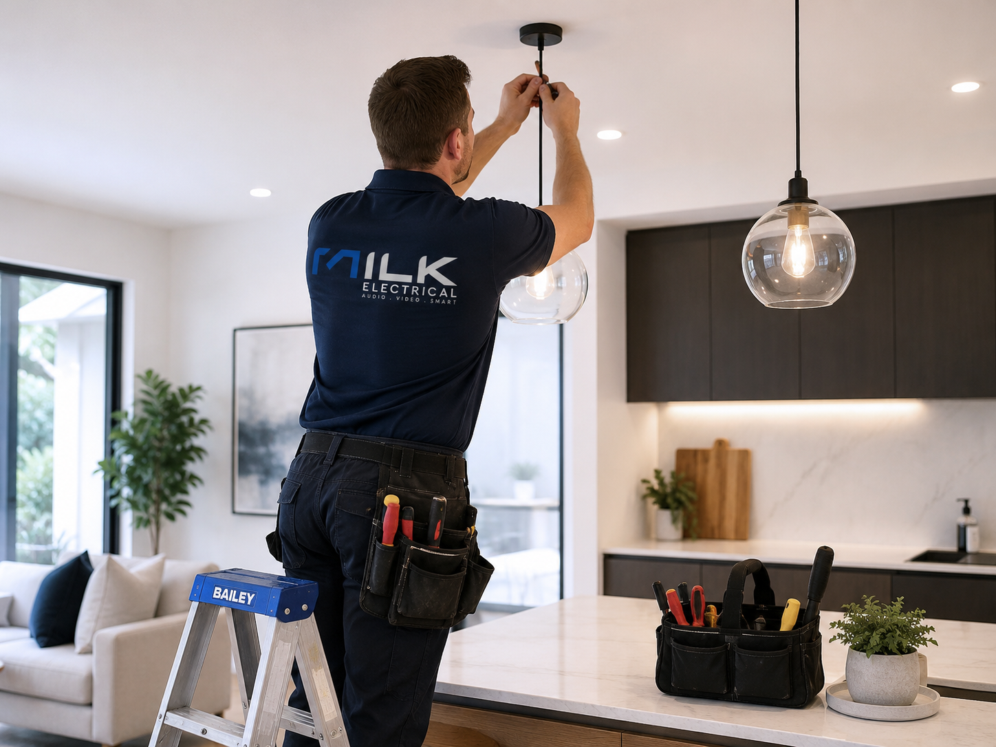 Milk-Electrical-Electrician-Installing-pendant-light-in-modern-kitchen.